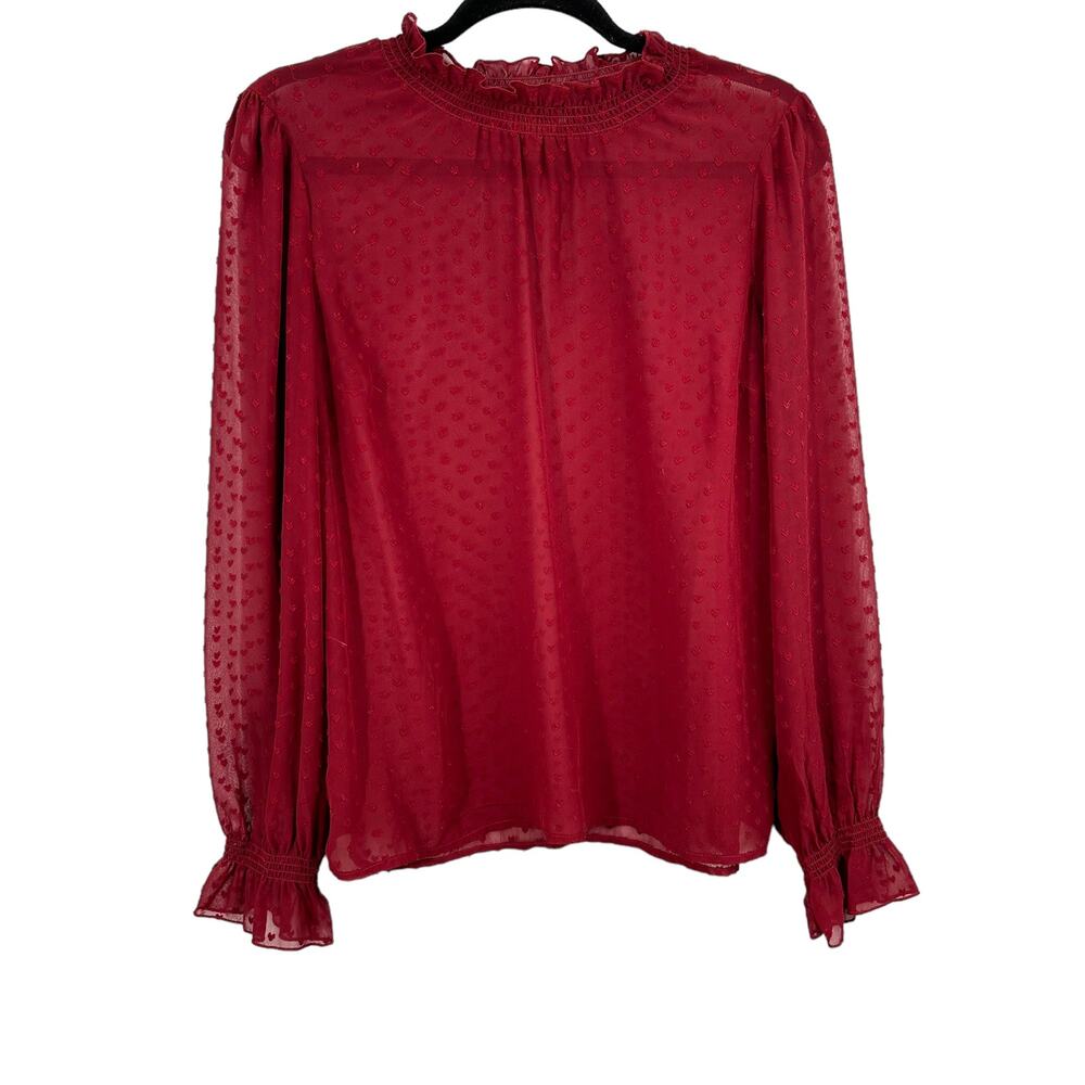 ModCloth Chiffon Hight Neck Blouse Large‎ Heart Print